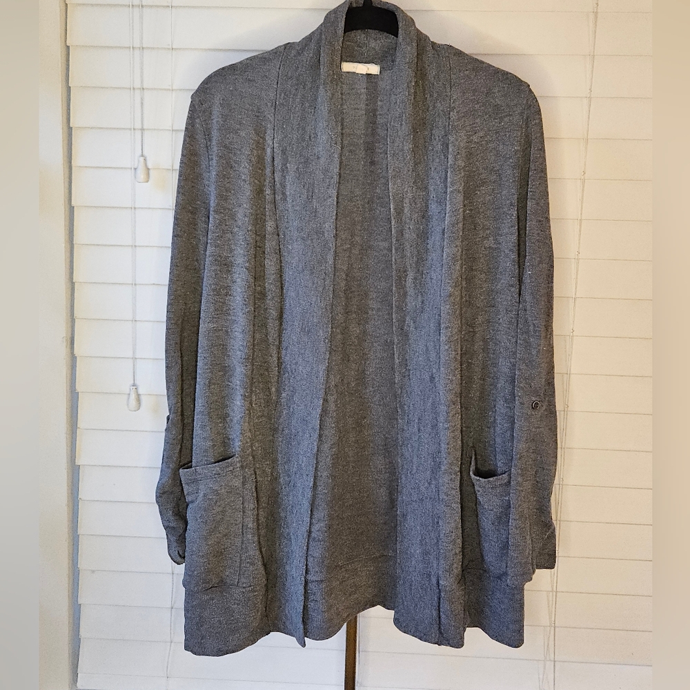 Pleione Charcoal Gray Open Front Cardigan with Pockets